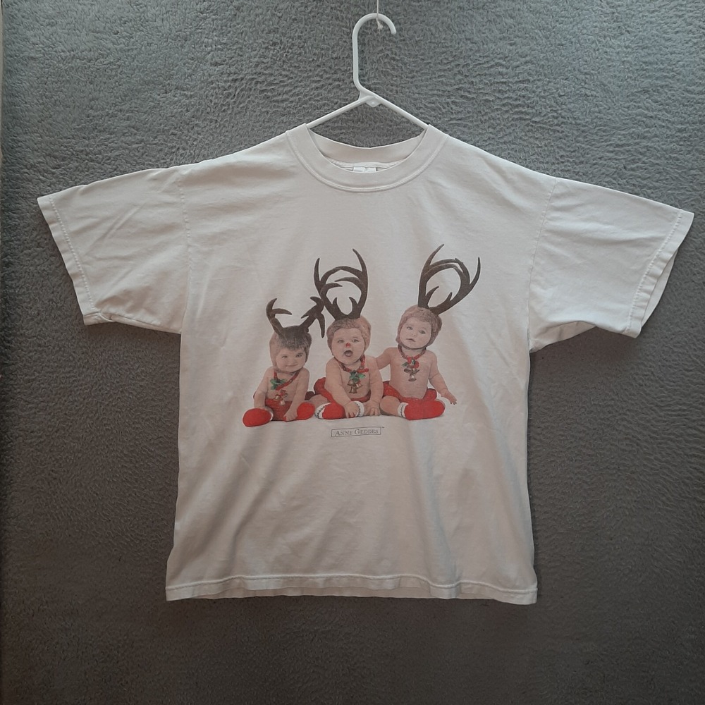 Vintage Murina Shirt Adult Large White Anne Geddes Reindeer Babies Christmas 90s